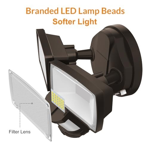 Solar Security Lights Outdoor 1000LM Motion Sensor 2 Head Flood Lights 5500K
