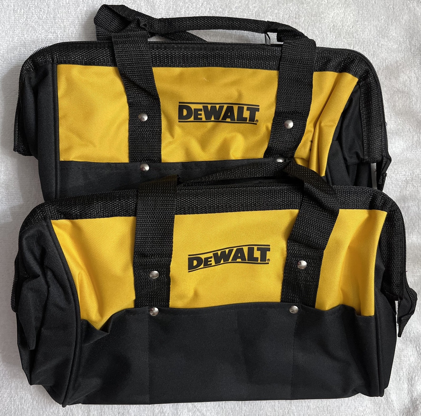 2 New Dewalt 15″ Heavy Duty Ballistic Nylon Tool Bags w Runners 3 outside Pocket