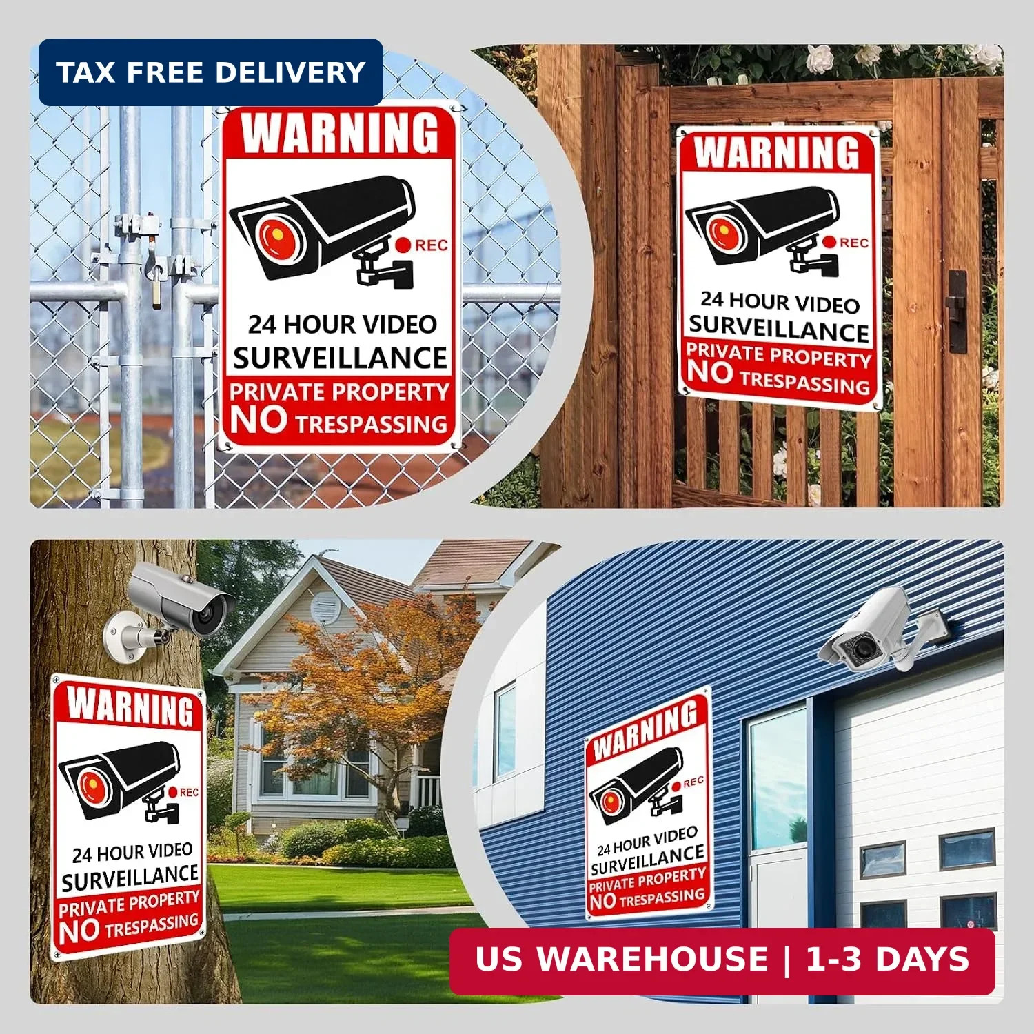 4 Pack Private Property No Trespassing Signs Aluminum Yard Security Camera Sign