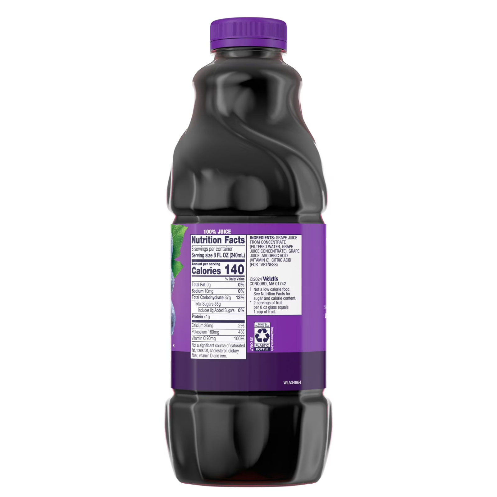 Welch’s 100% Grape juice, concord Grape, 64 fl oz bottle…. 2 Pack