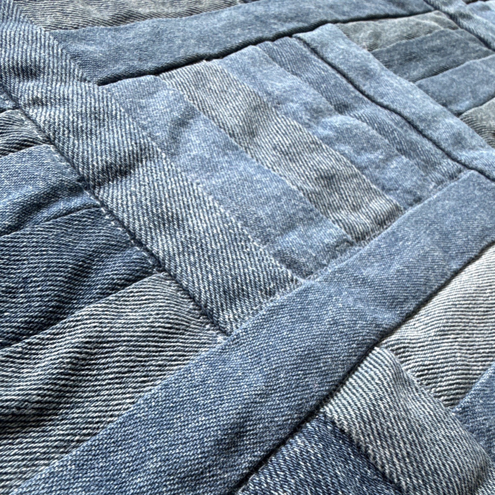 New Handmade Recycled Jean Reversible Quilt Blue/White 6FT 8.5 IN x 7FT 4IN