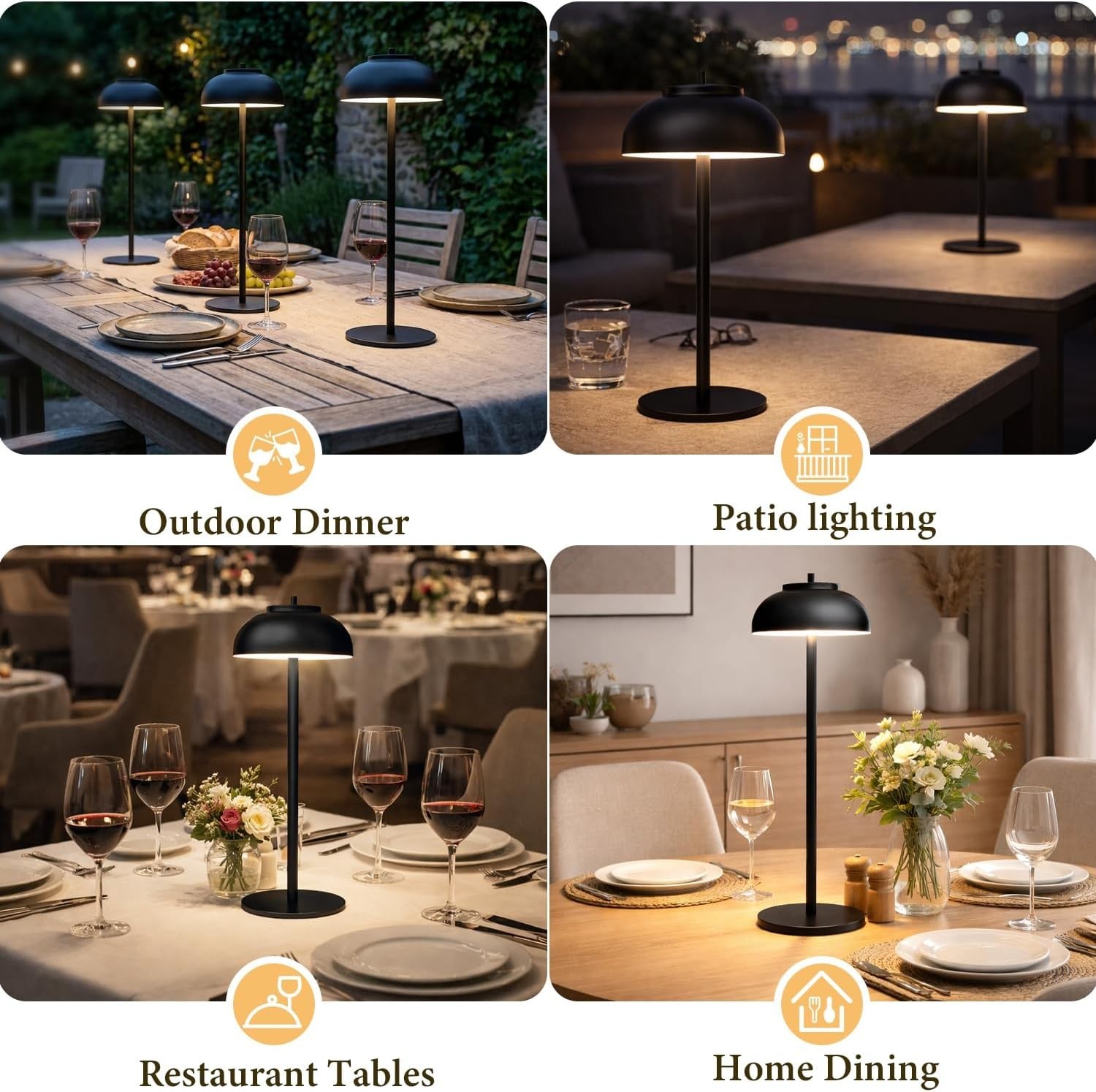 Outdoor Patio Dinner Lighting – Led Cordless Table Lamps Rechargeable 2pk