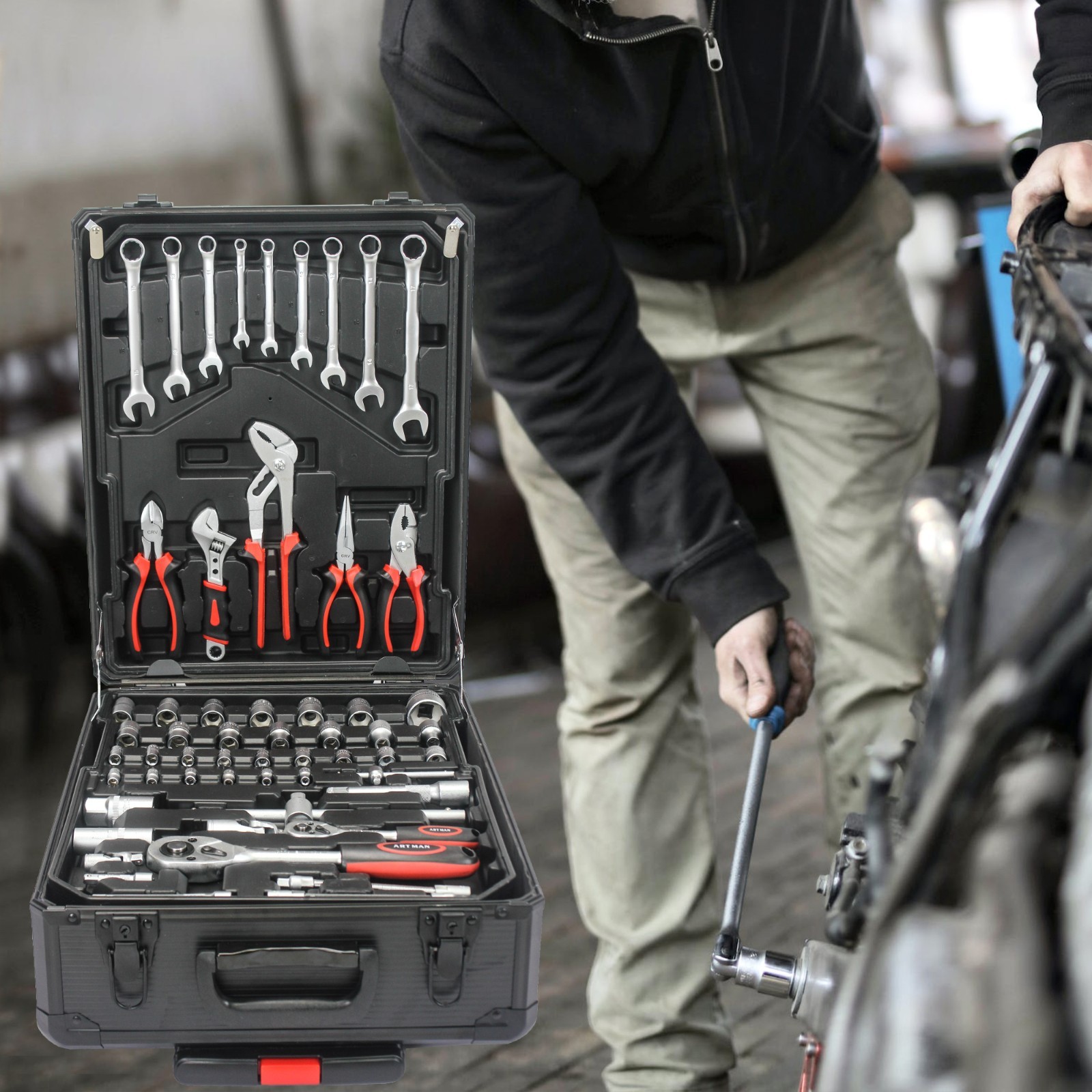 899pcs Home Repair Tool Set Kit, Toolbox Storage Case with 4 Drawers