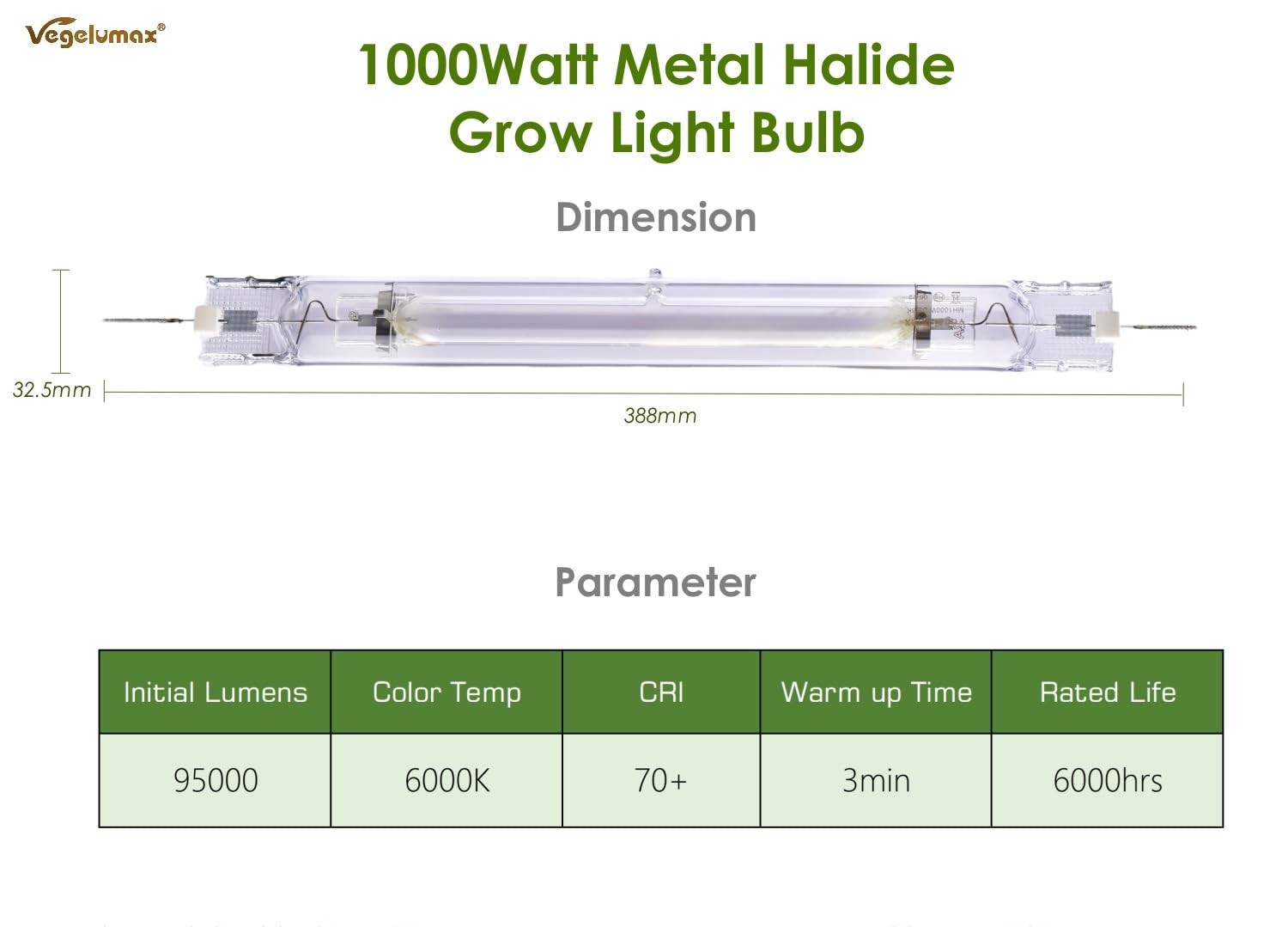 6 Pack 1000Watt Double Ended Enhanced Performance Metal Halide MH Grow Light Lam