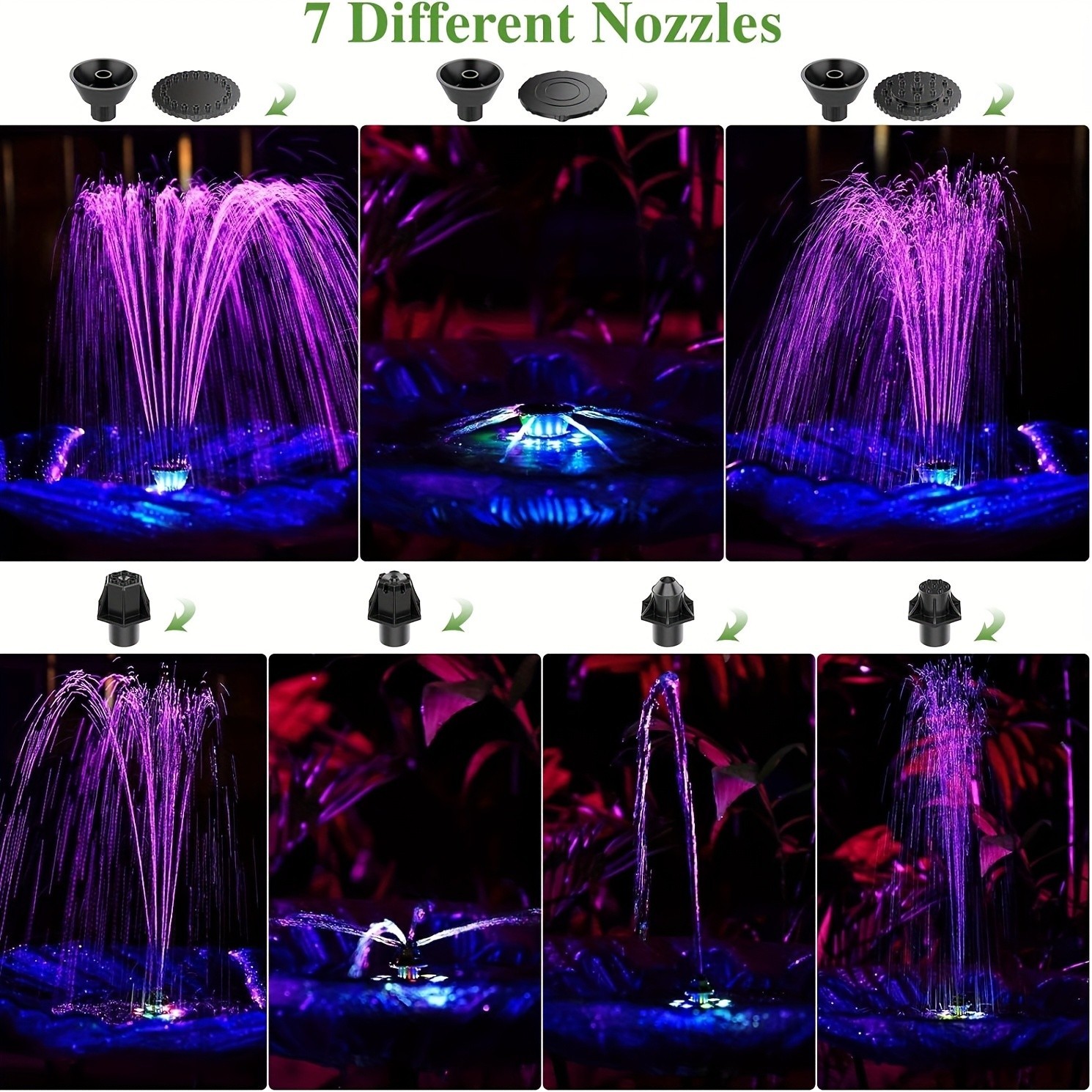 5.5w color solar water Fountain, equipped with LED lights and built-in 1500mAh