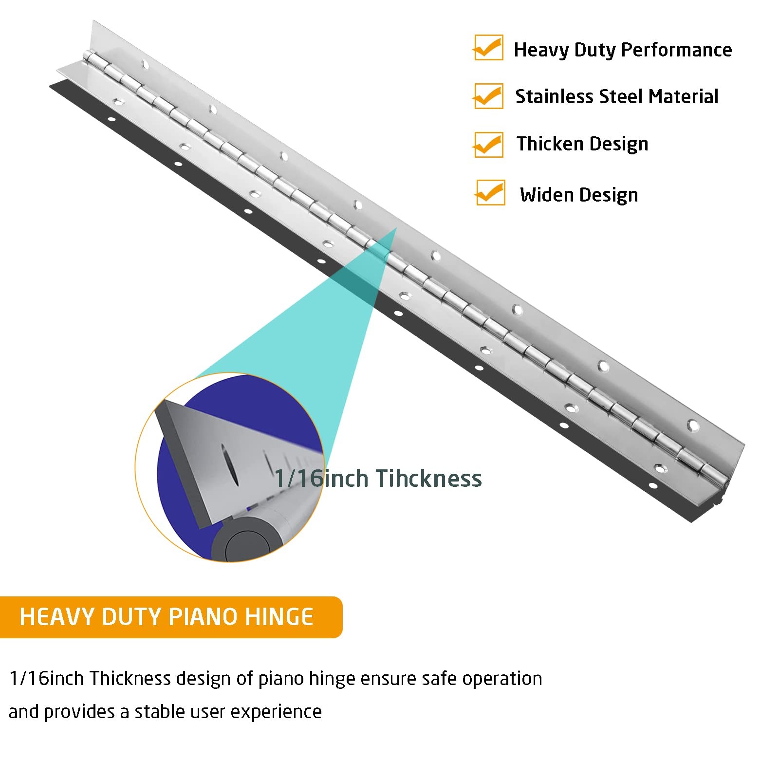 2 Piece 2″ x 18″ Stainless Steel Piano Hinge, 0.060″ / 1/16” Thick Heavy Duty…