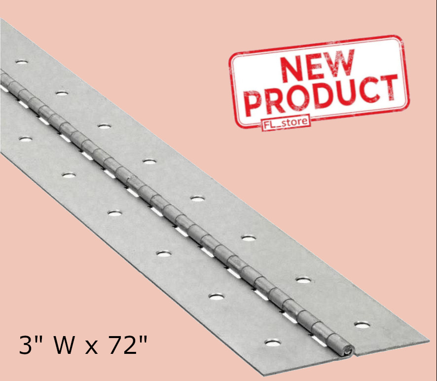 3″ x 6 Ft Piano Hinge Steel Finish Continuous Full Surface Nonremovable Pin NEW