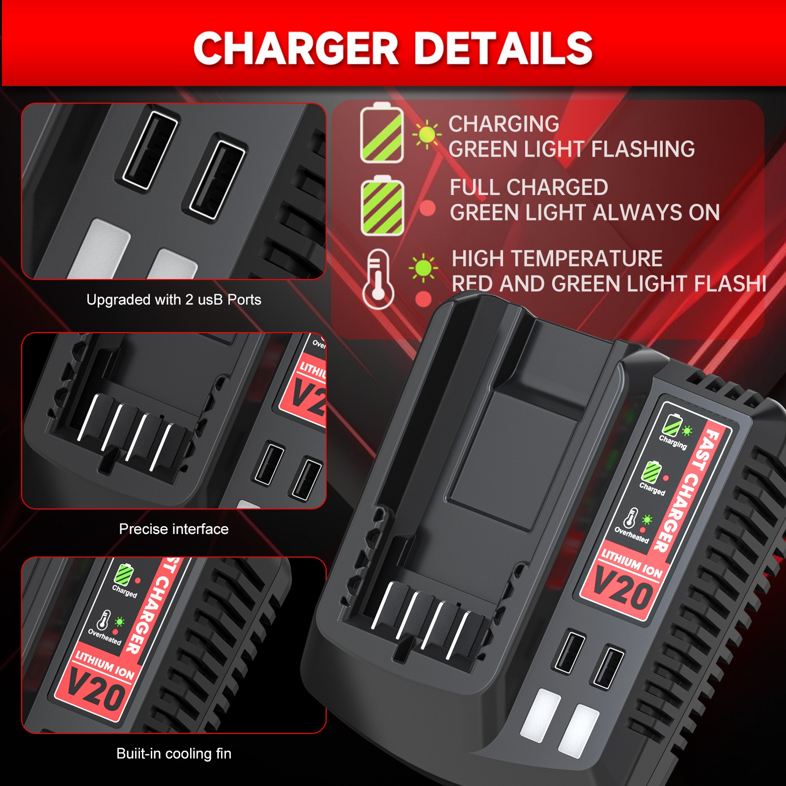 Pack 20V Battery / Charger For Craftsman 20 Volt V20 Li-ion CMCB202-2 CMCB204