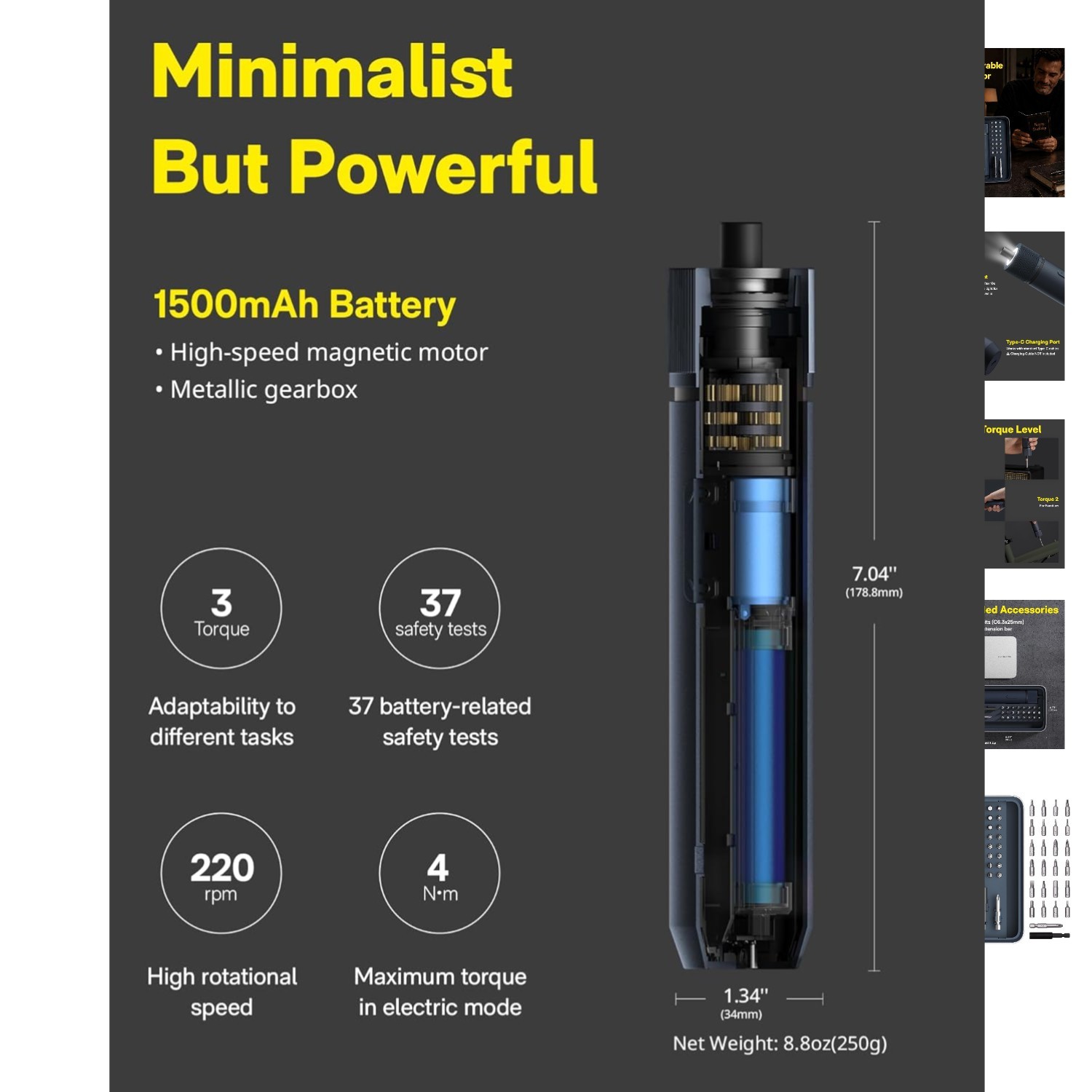 Rechargeable 1500mAh Electric Screwdriver with Adjustable Torque & LED Light