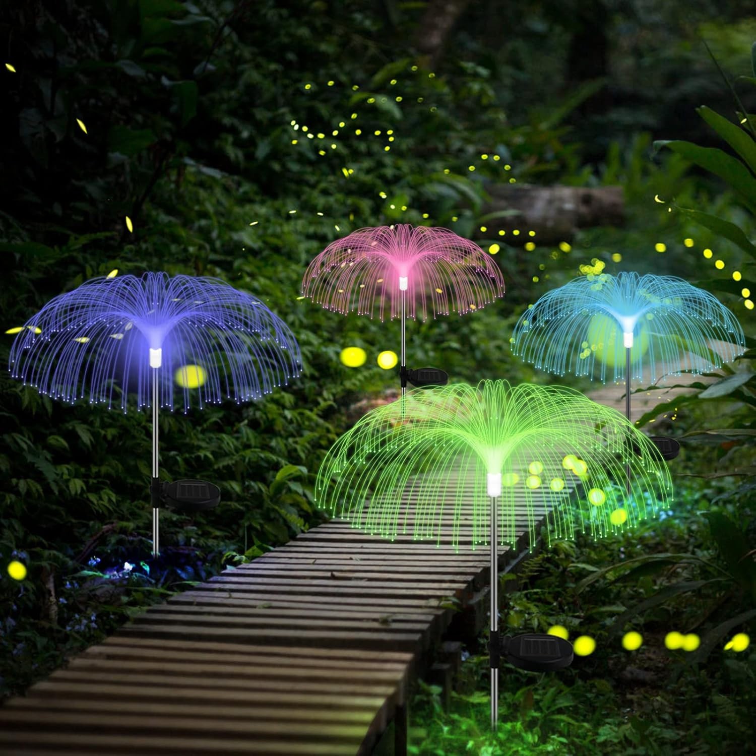 2PCS Solar Power Garden Lights LED 7Color Changing Stake Jellyfish Light Outdoor
