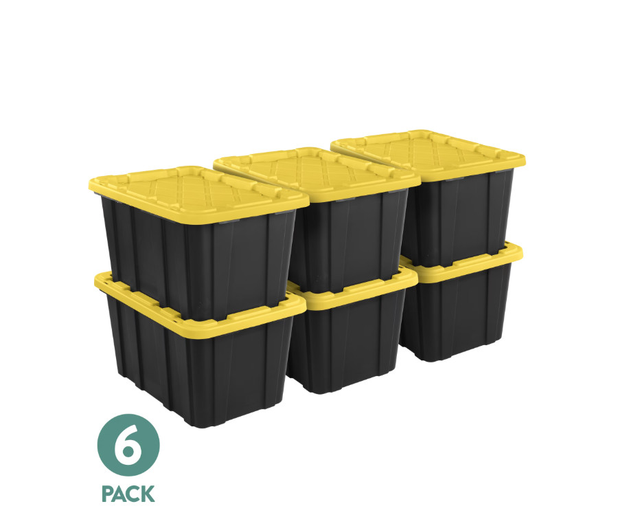 6 Pack Sterilite 27 Gallon Large Plastic Storage Tote with Snap-On Lid