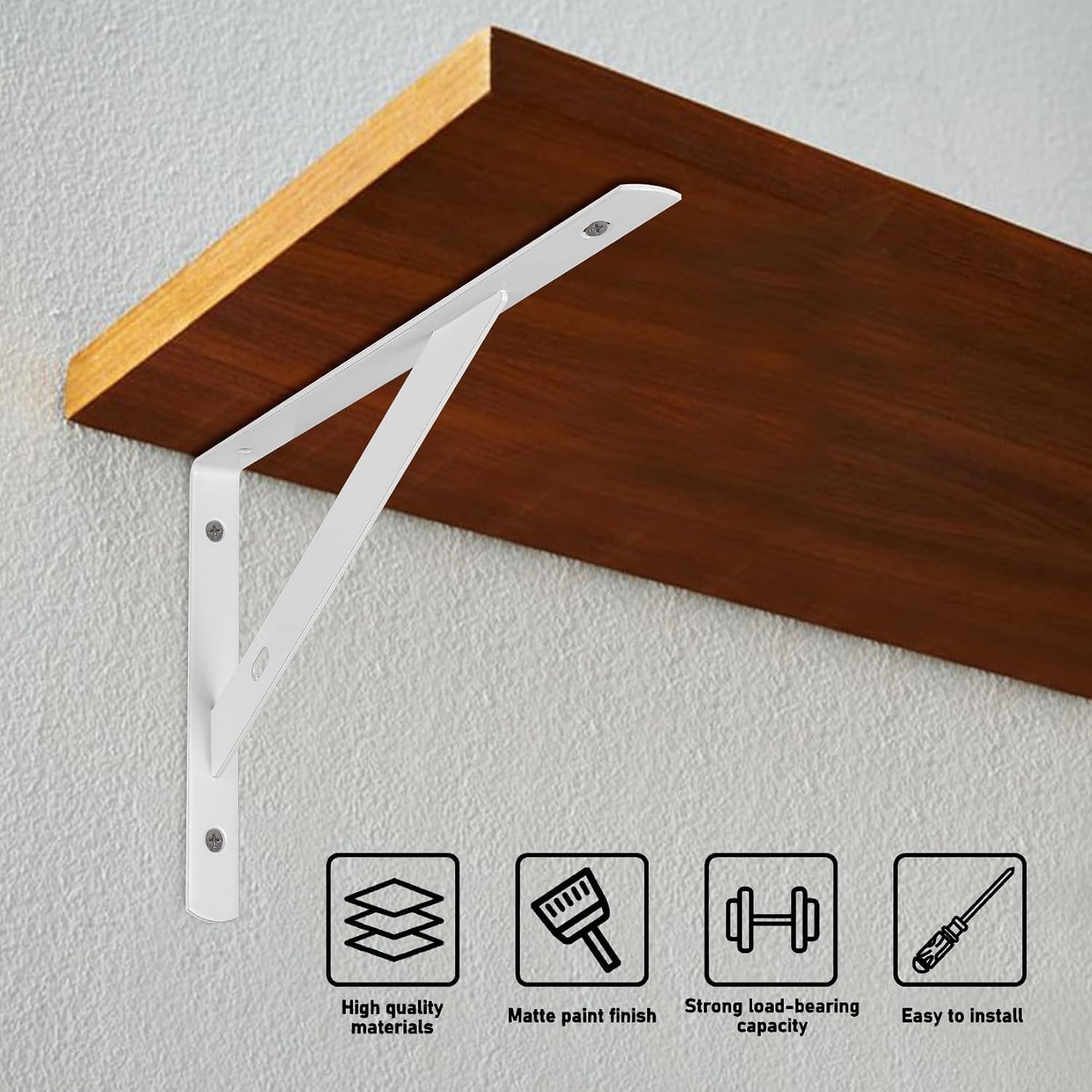 8 Pcs 11.81 x 7.48 Inch Heavy Duty White Metal Shelf Brackets, Wall Mount