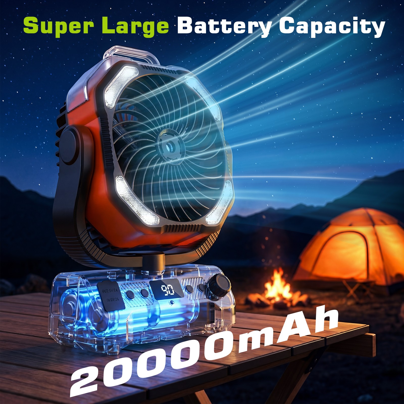Camping Misting Fan with Dual Motor,20000mAh Battery Powered, Rechargeable,NEW,o