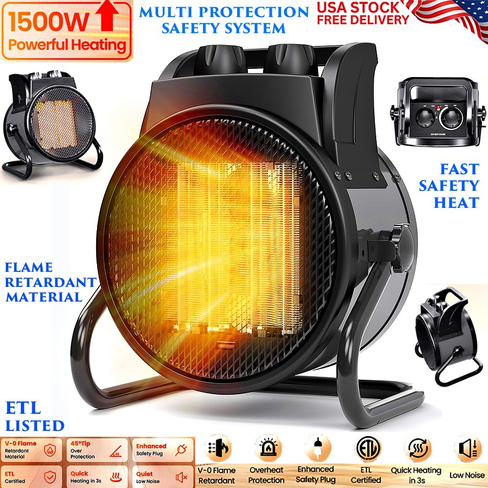 ELECTRIC FORCED AIR HEATER WHOLE ROOM SPACE HEATER PORTABLE FAST HEAT ETL LISTED