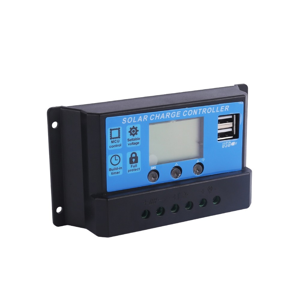 30A Solar Panel Battery Charge Controller 12V/24V LCD Regulator Auto Dual USB US