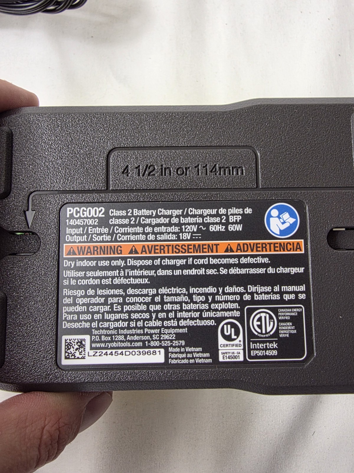 Ryobi PCG002 18v Battery Charger