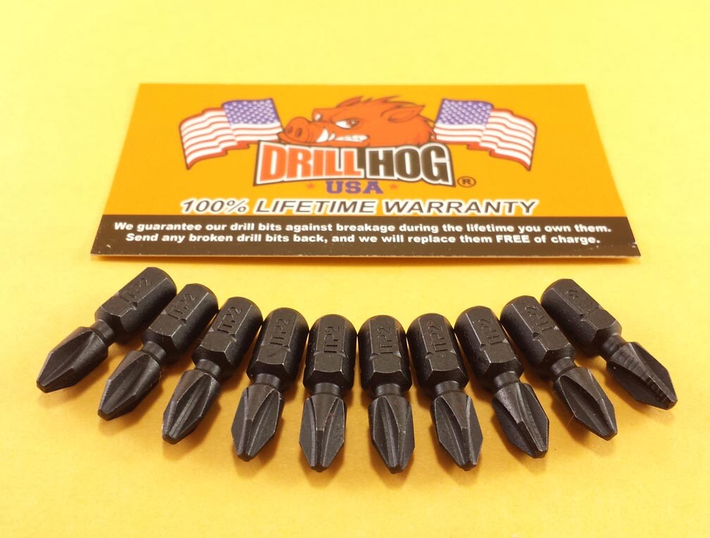 Drill Hog® #3 Phillips Insert Bit Impact 1/4 Hex #3 x 1 Lifetime Warranty 10 Pcs