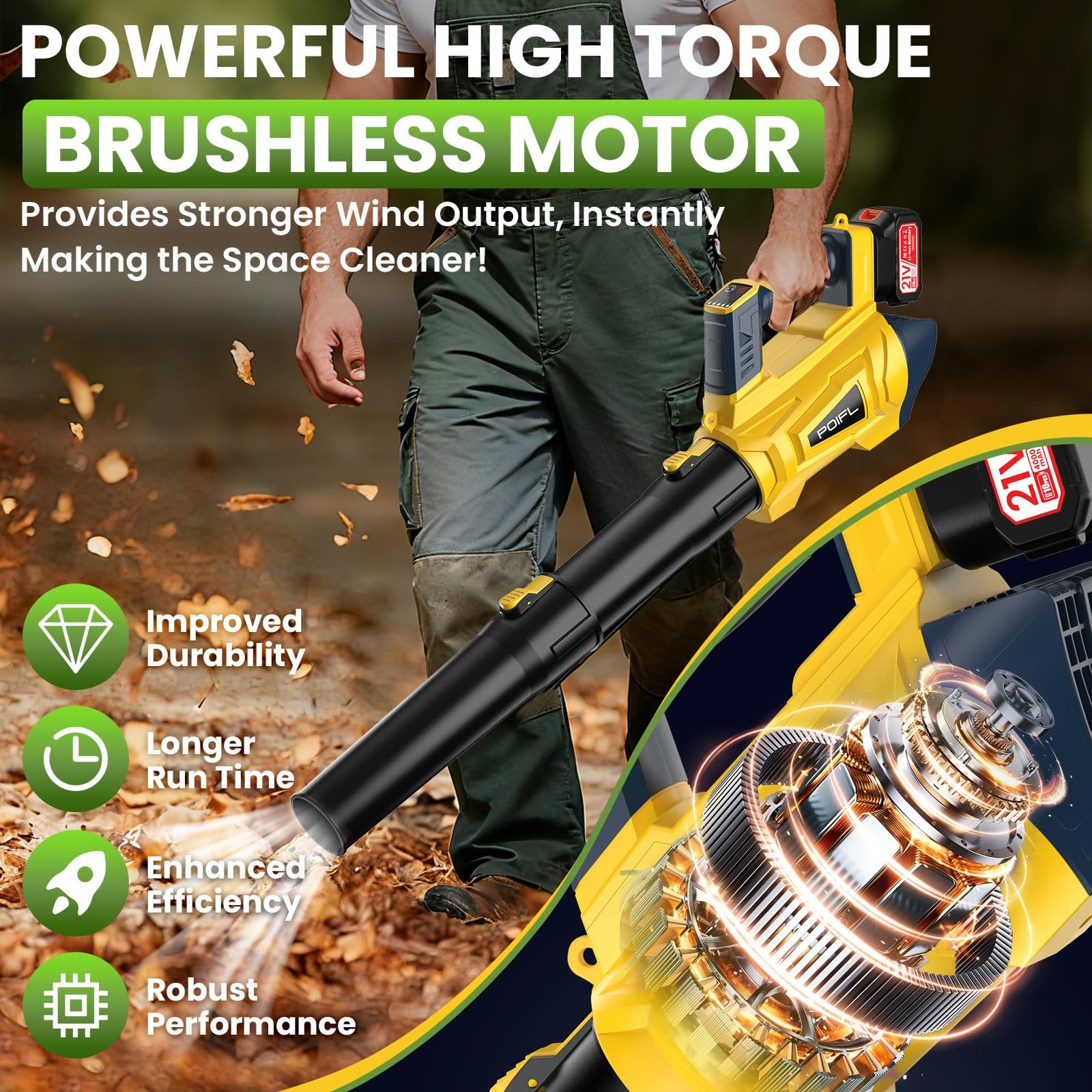 Cordless Leaf Blower, 750 CFM Powerful Turbo Mode, 8000mAh Battery (2×4.0Ah),…