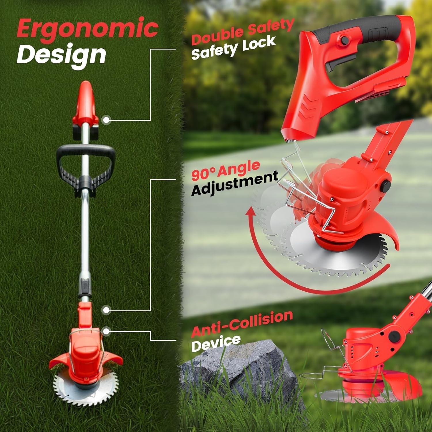 Dual-Switch Safety Grass Trimmer Battery Powered