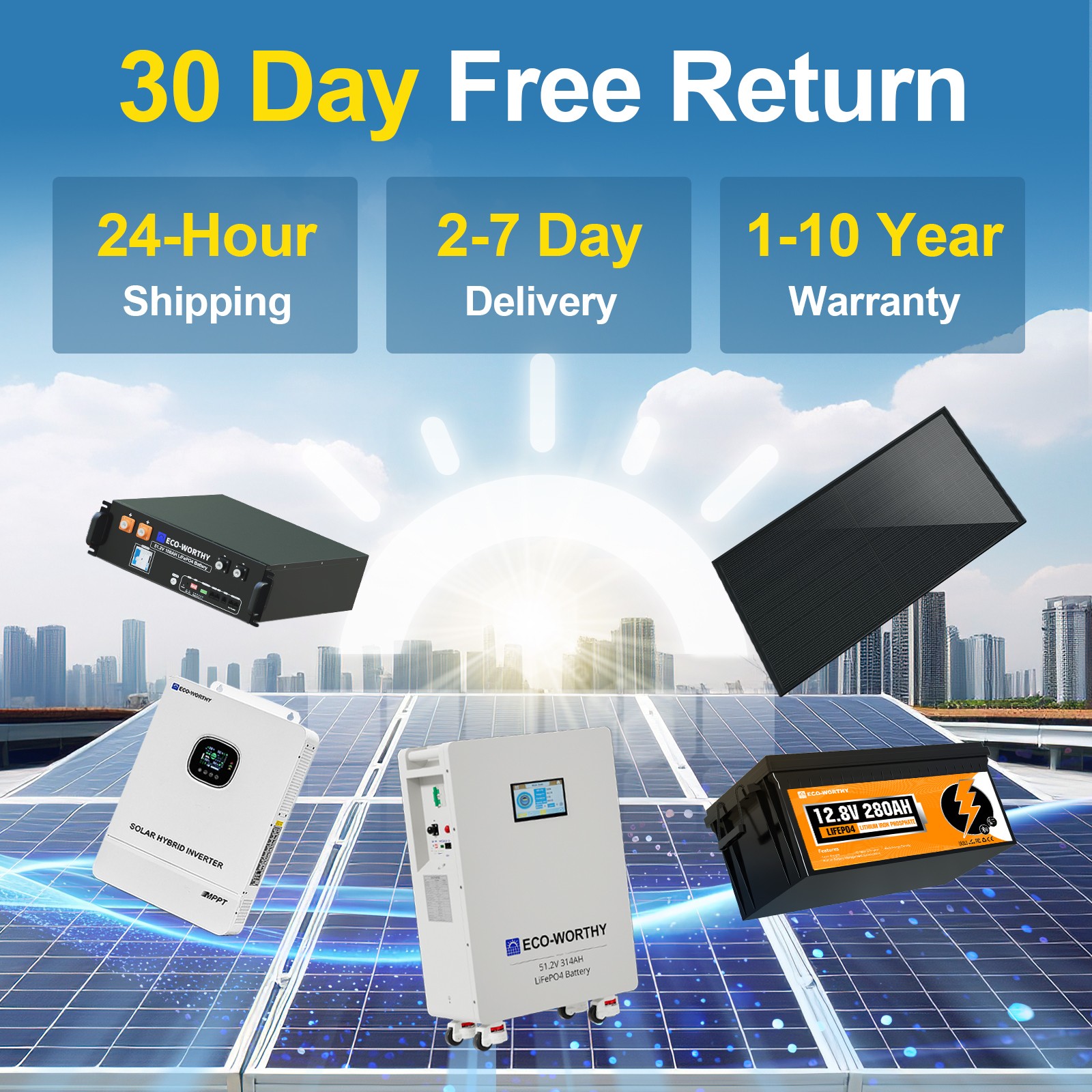 ECO-WORTHY 14kWh 48V 280AH LiFePO4 Battery Vertical Standing Solar Backup UPS