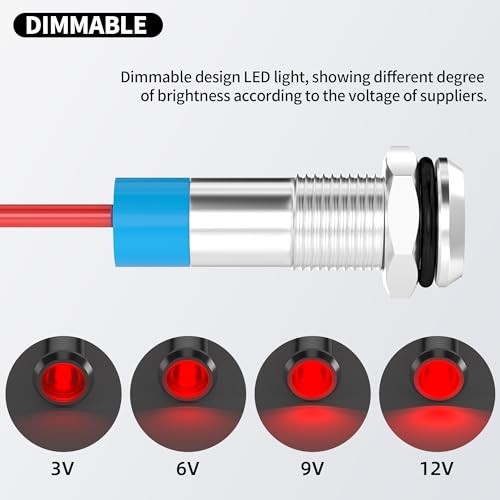 LED Indicator Light 12V Red LED 6MM Metal Waterproof 12 Volt 6mm-12v 10pcs