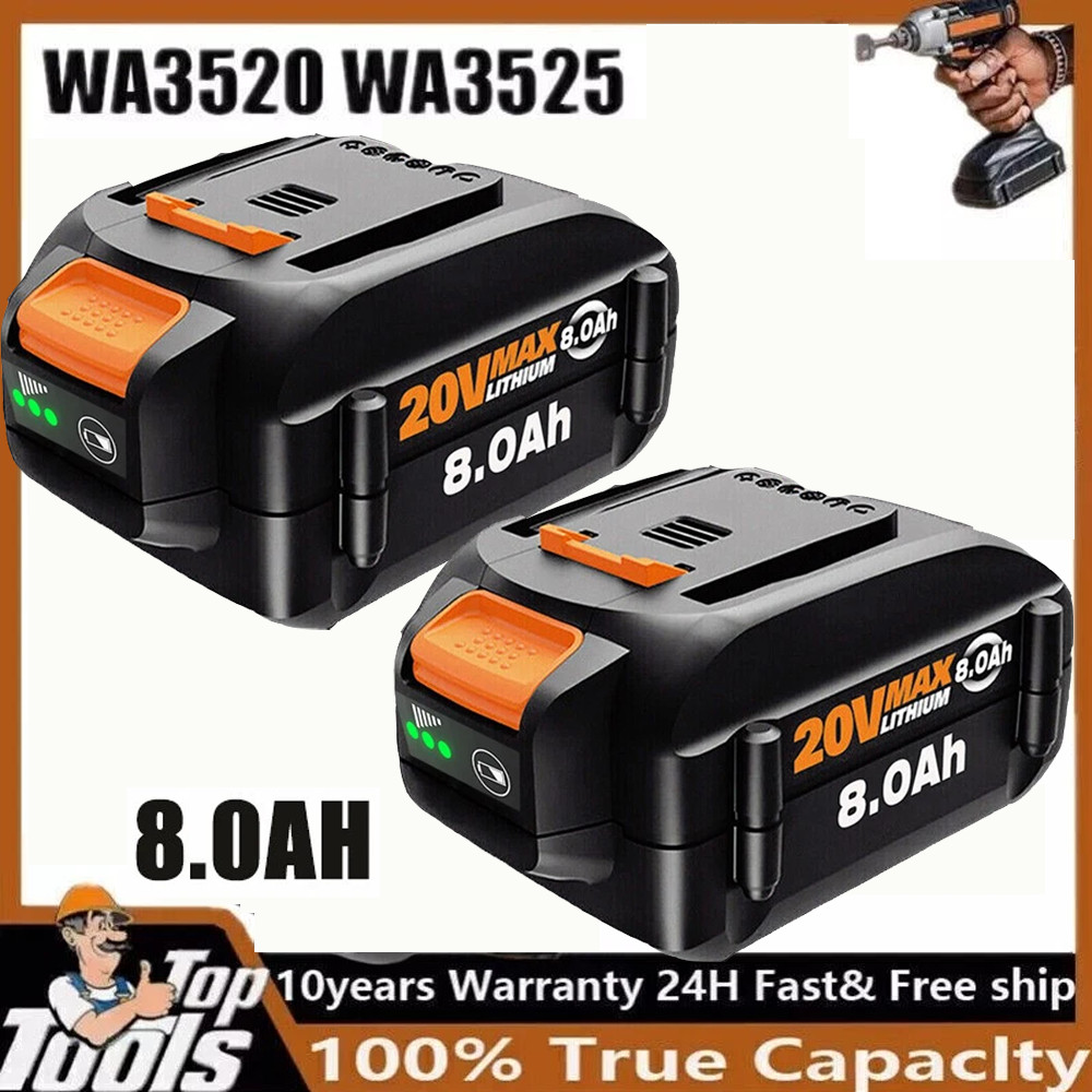 2PACK 8.0Ah For WORX 20V 8AH MAX Extend Lithium-Ion Battery WA3525 WA3575 WA3520