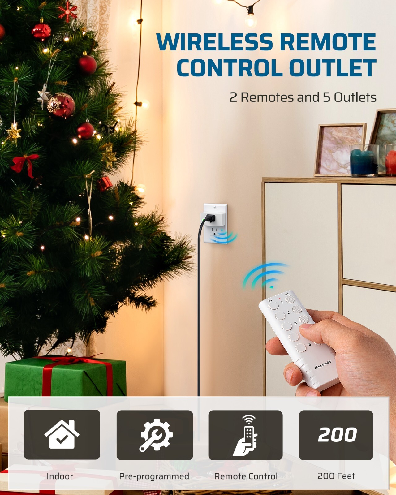 DEWENWILS Remote Control Outlet, Indoor Wireless Remote Outlet Switch 5 Outlets