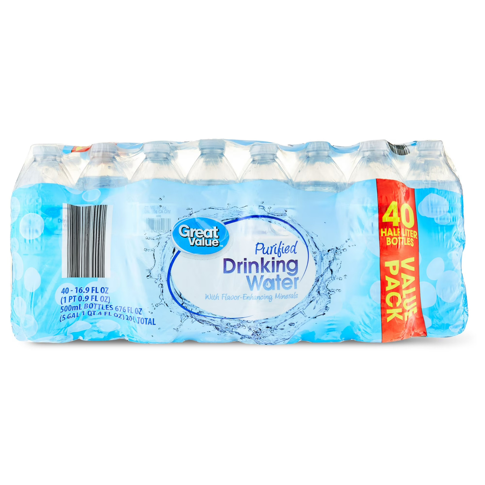 Great Value Purified Drinking Water, 16.9 fl oz Bottles, 40 Count Pack .
