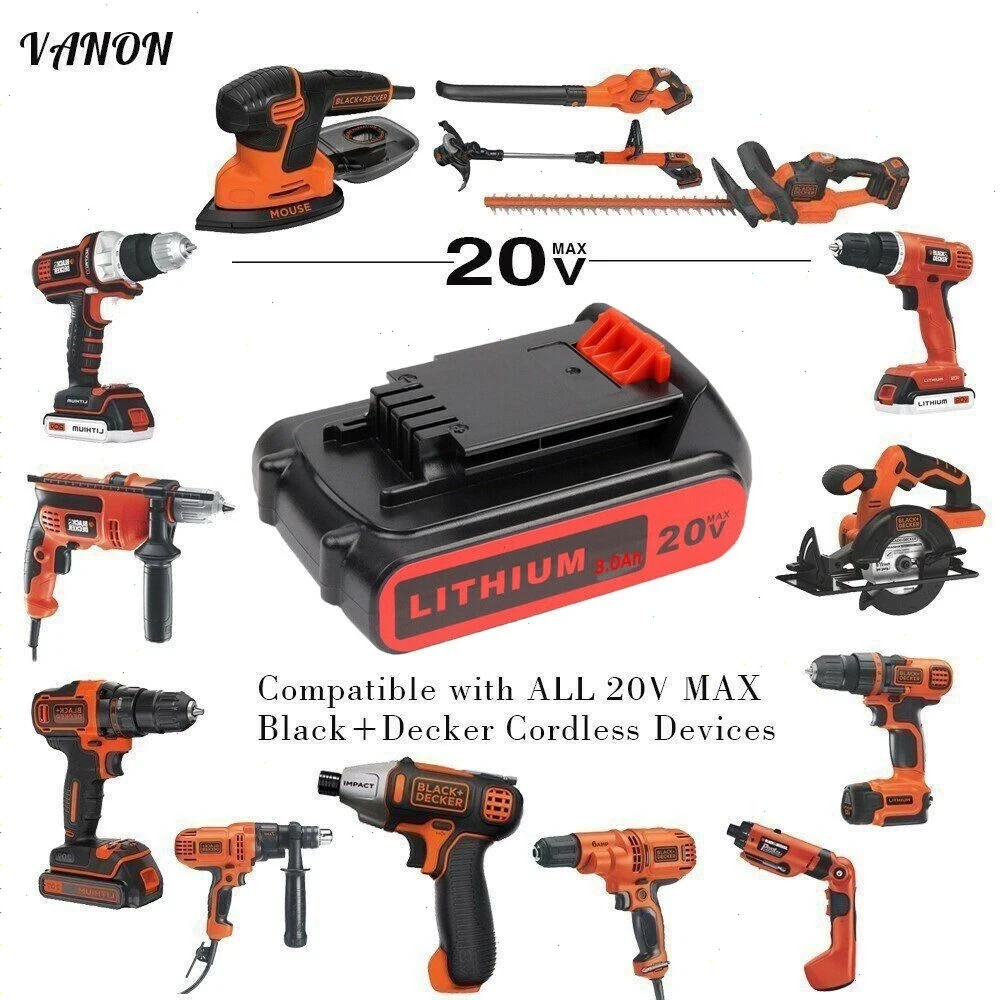 2Pack 20V Lithium-ion 4.0Ah Battery for BLACK DECKER 20 Volt LBXR20 LBX20 LB20