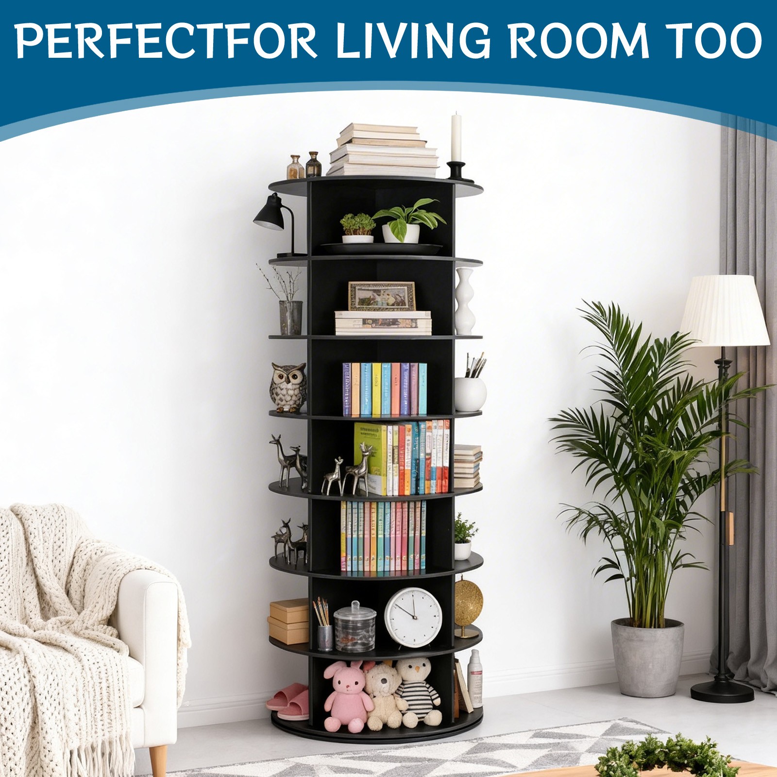Rotating Shoe Rack Tower 7 Tier Organizer, Revolving 360 Black Shoe Rack Storage