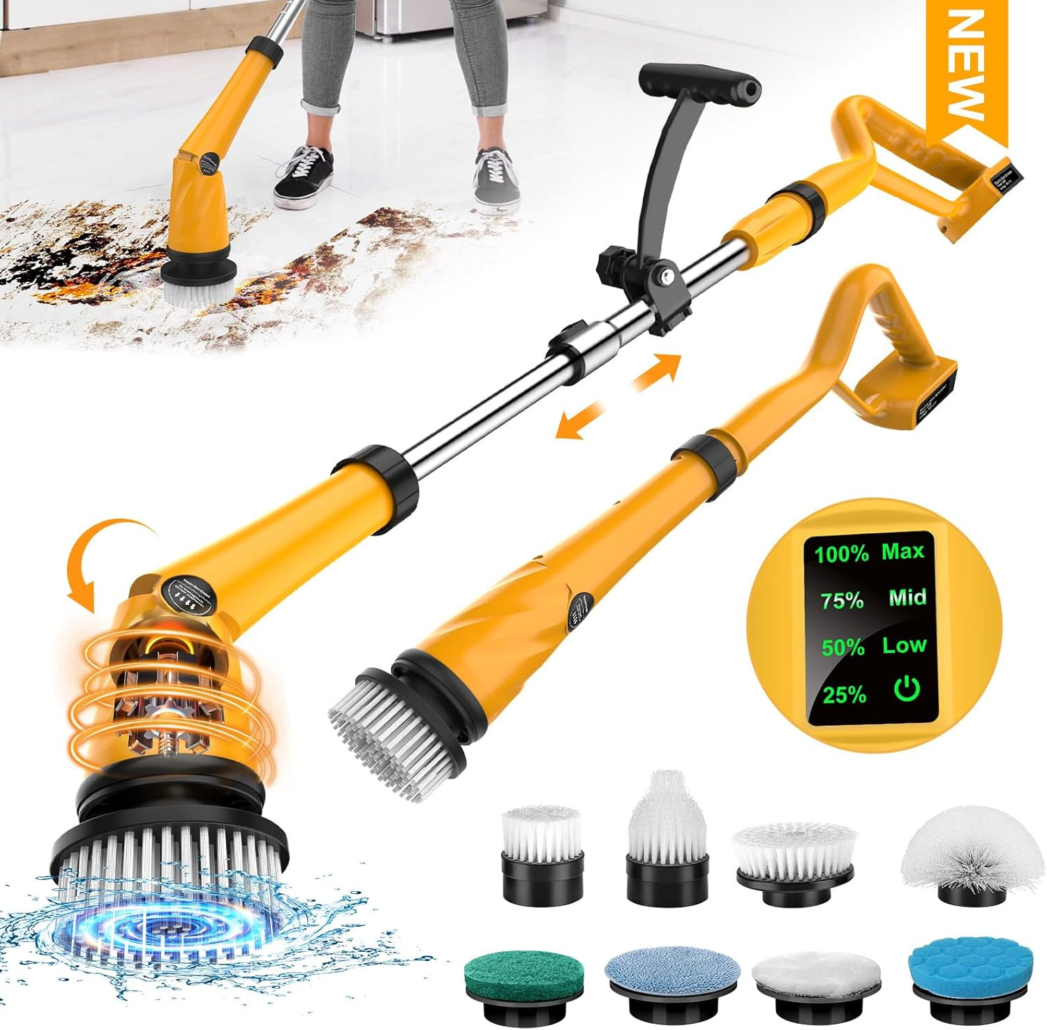1500 RPM Electric Spin Scrubber for Dewalt 20V Battery, Power Shower Scrubber fo