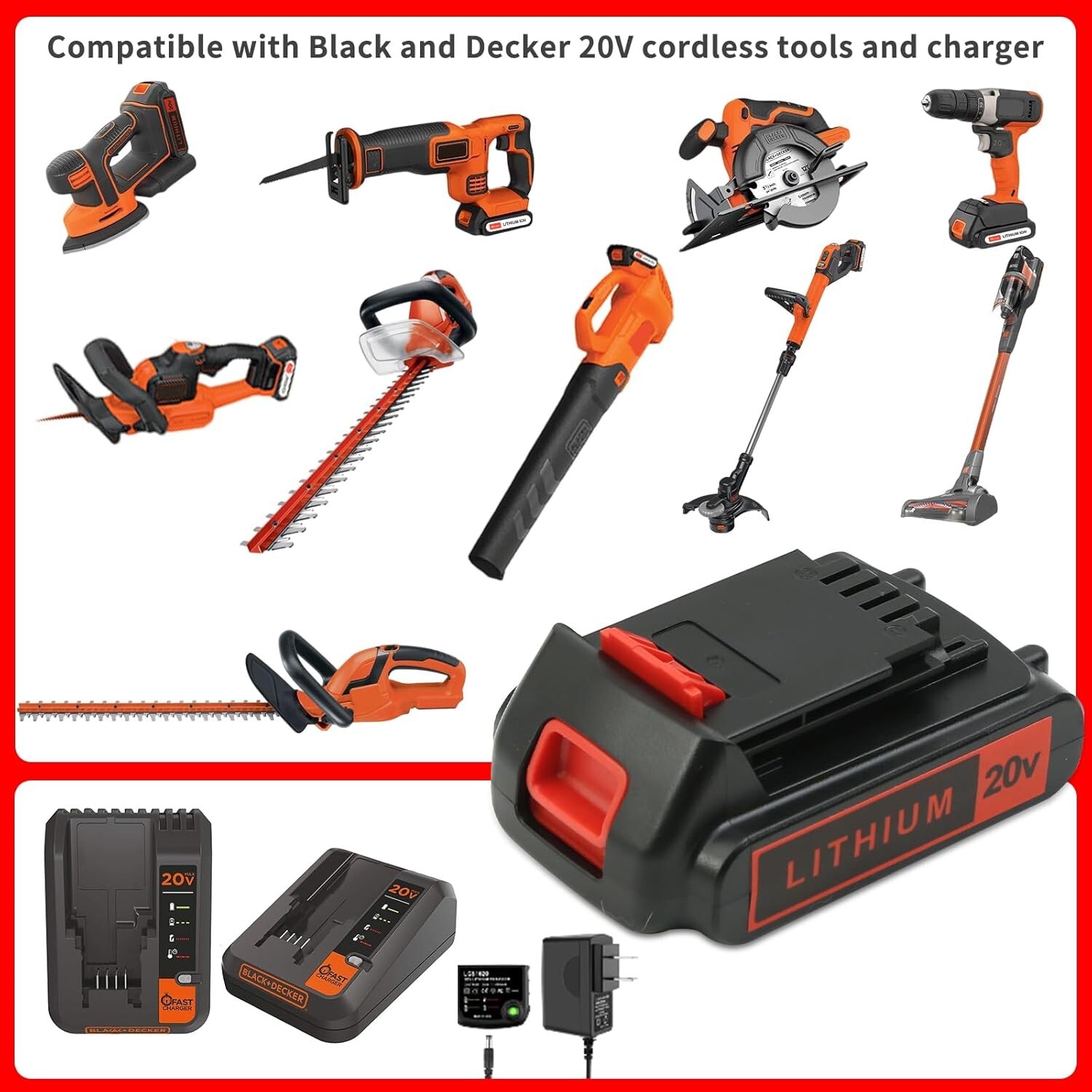 2PACK 20V Lithium-ion 2.0Ah Battery for BLACK DECKER LBXR20 LBXR2520 LBXR2020
