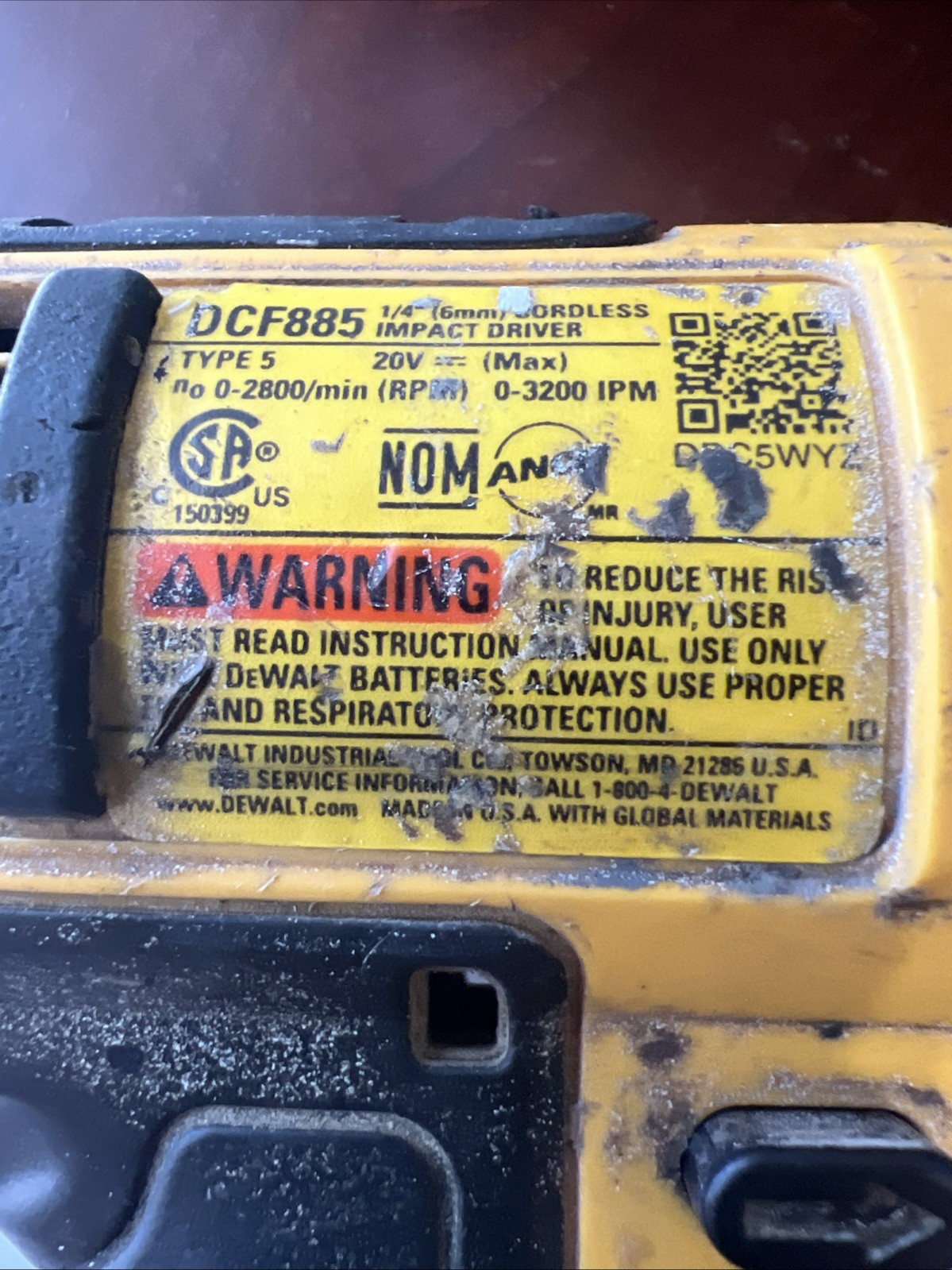 Dewalt DCF885 20 Volt 20V Max Lithium Ion 1/4” Impact Driver Made in USA