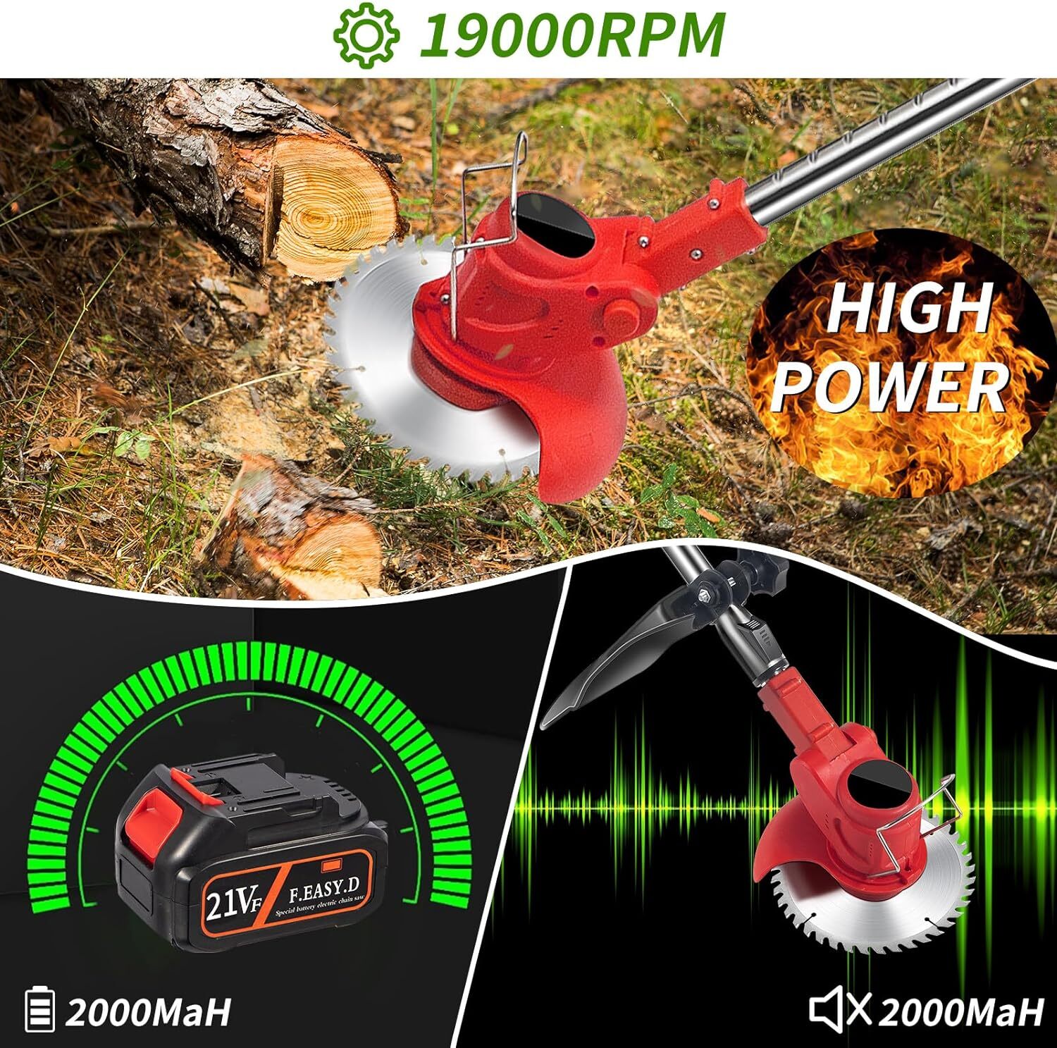 Electric Cordless Grass String Trimmer Lawn Edger Weed Wacker Cutter + 2 Battery