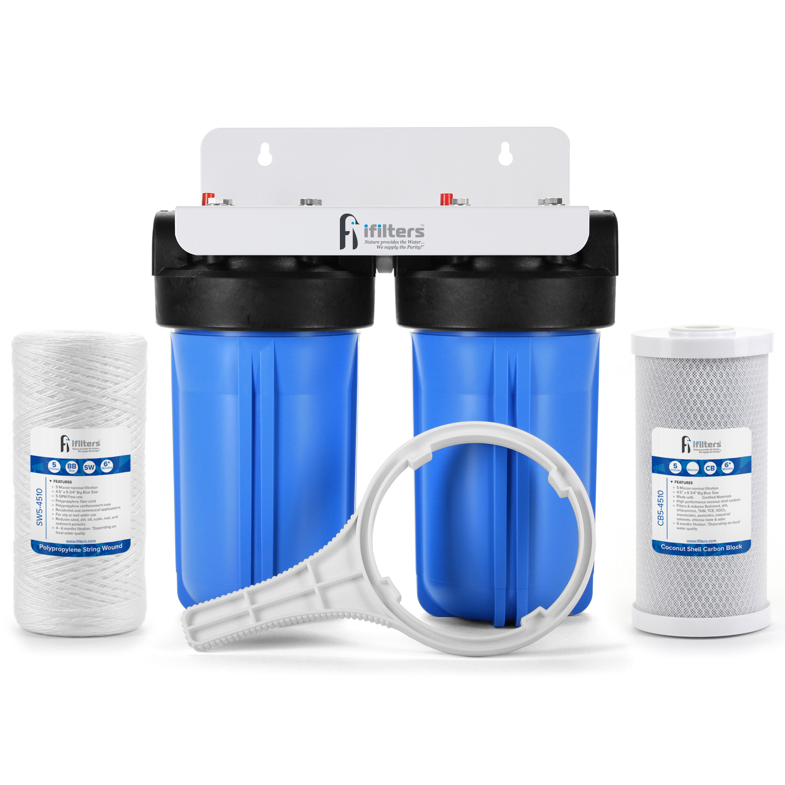 Whole House Filtration System 2 Stage Sediment Chlorine Taste Odor VOCs 1″ Ports