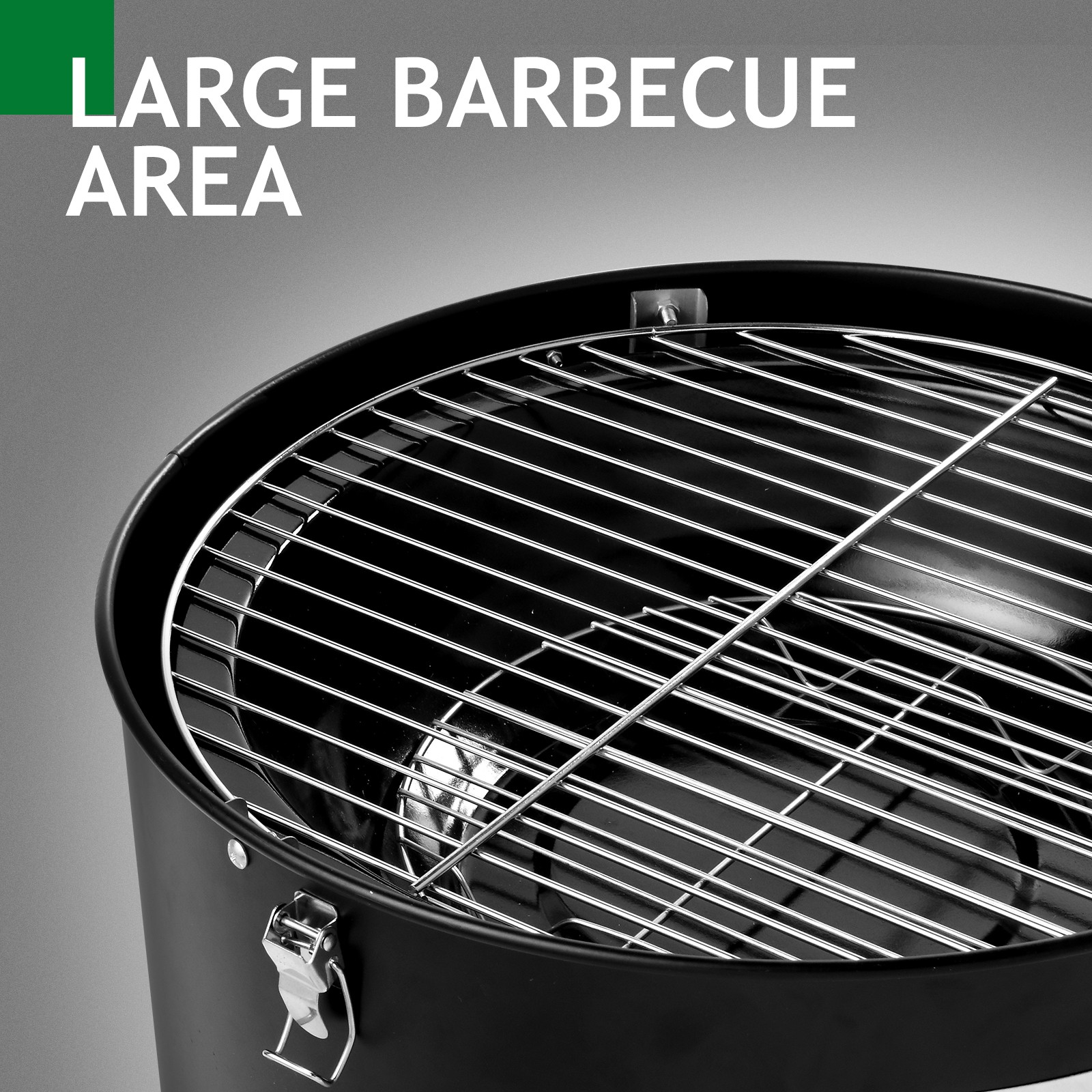 3-in-1 Vertical Charcoal BBQ Smoker Round Charcoal Grill with Thermometer, Black
