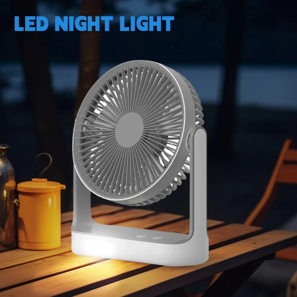 8 INCH Rechargeable Fan 30 dB With solar panel, Variable Speed and 2 Free bulbs
