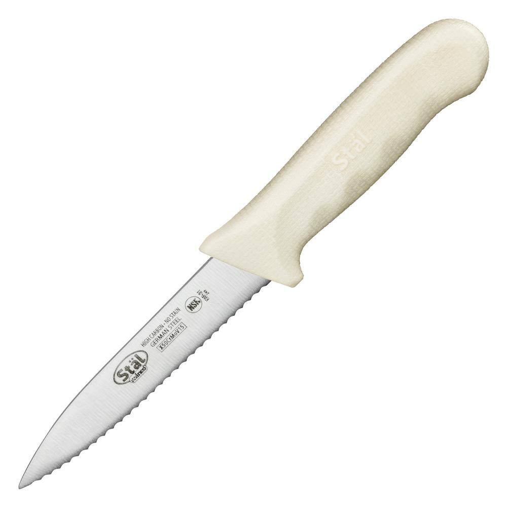 3.5 In. Stainless Steel Full Tang Serrated Paring Knives with White Handle (2-Pk