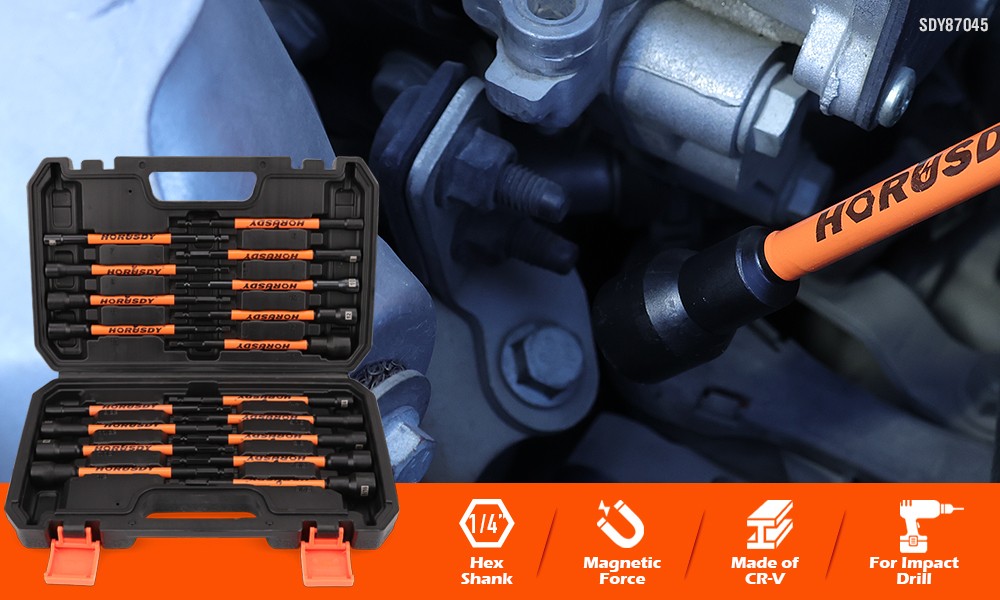 18PC Impact Magnetic Nut Drivers Set SAE & Metric Extra Long 1/4″ Hex Shank Case