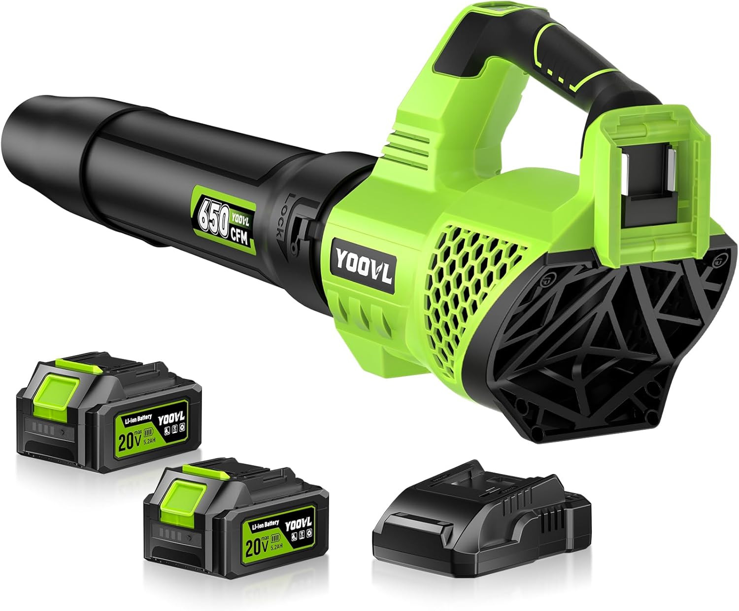 Leaf Blower Cordless, 650CFM Electric Leaf Blowers with 2 X 5.2Ah Batteries and