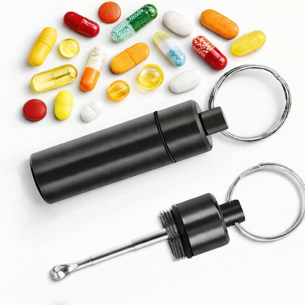 Travel Spice Container with Spoon – Mini Metal Vial Keychain Box 2Pack