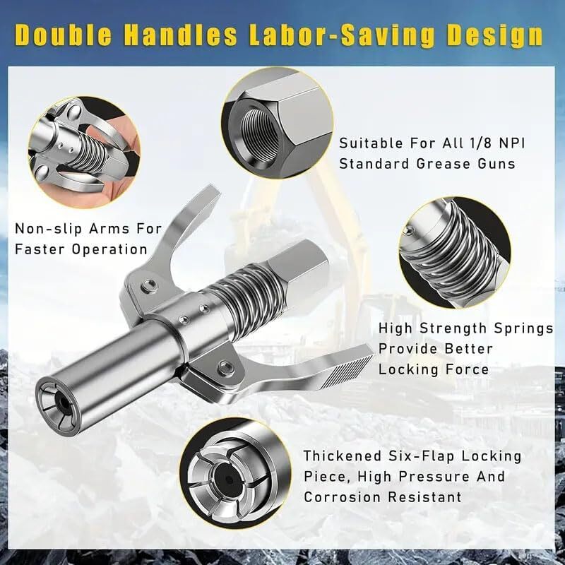2x Grease Gun Coupler Double Handle High Pressure Quick Release Lock Oil Nozzles