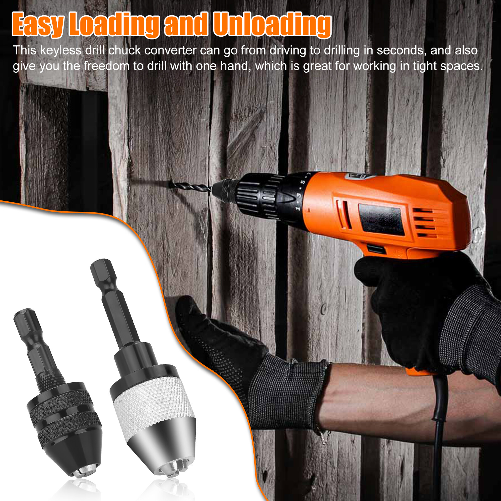 2x Keyless Chuck Conversion 1/4″ Hex Shank Adapter Drill Bit Quick Change Driver