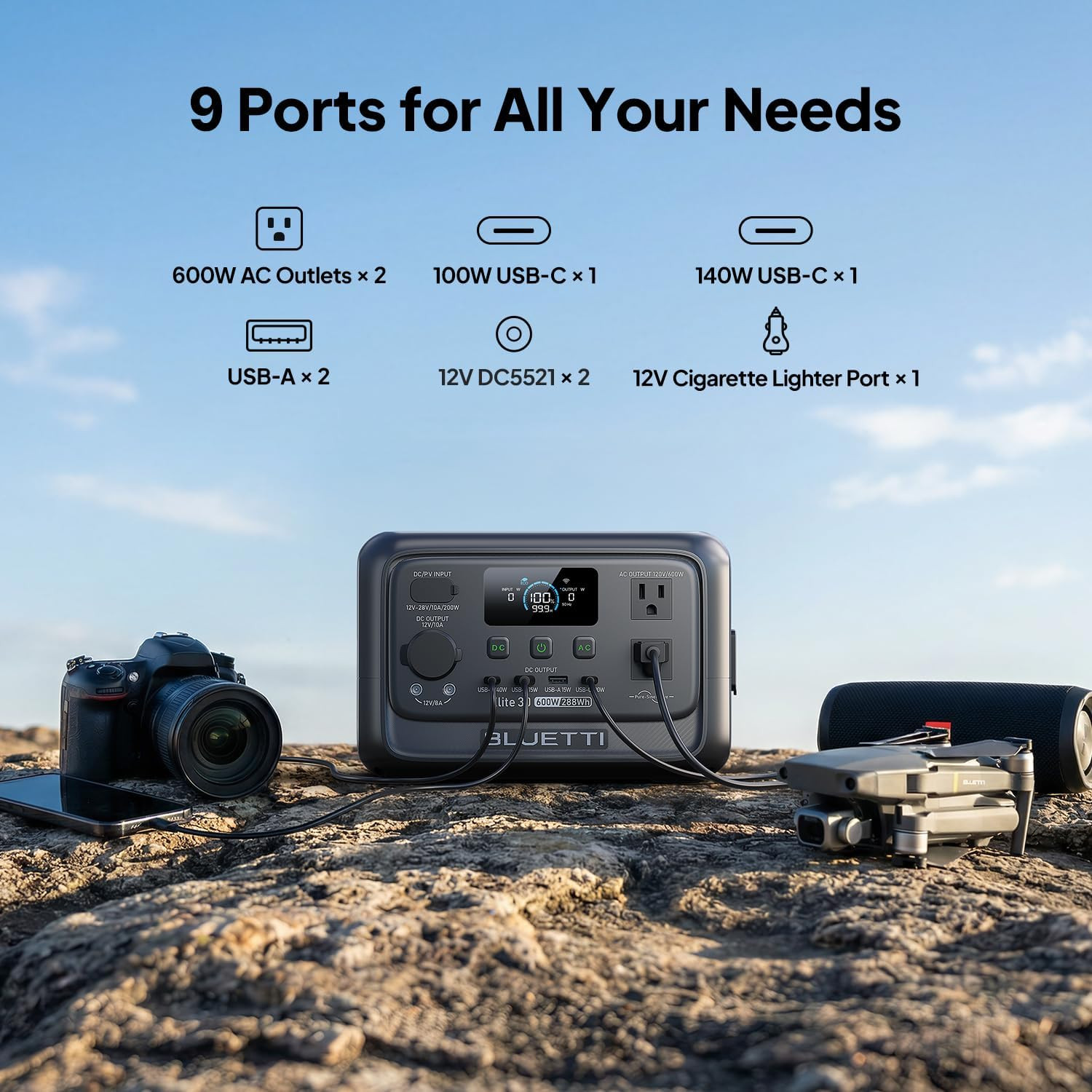 BLUETTI Elite 30 V2 600W 288Wh Portable Power Station for Camping/Road Trip