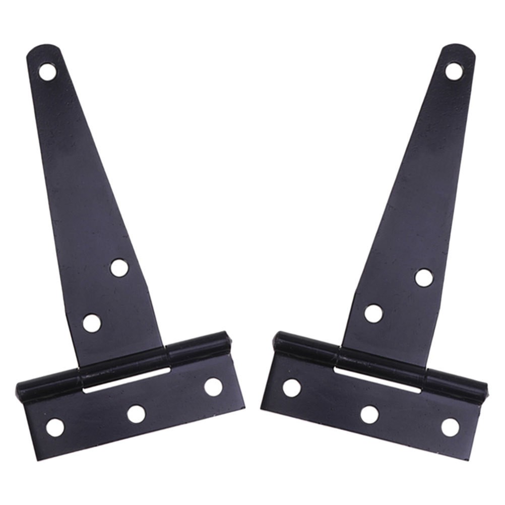 2Pcs Black Iron T Strap Gate Hinges for Wooden Fence Shed Door Heavy Duty