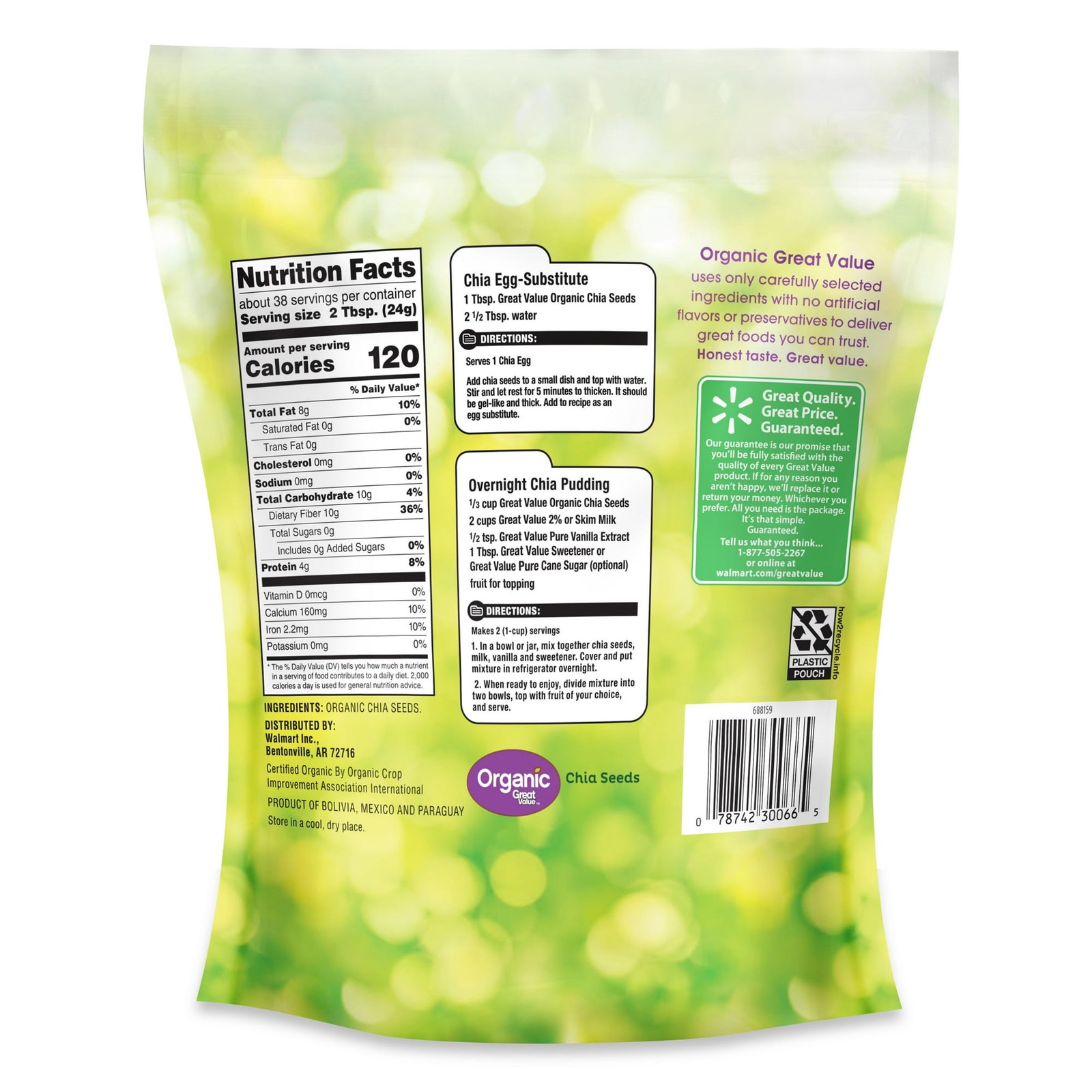 Great Value Organic Chia Seeds 32 oz each (pack of 3) USDA Organic, Gluten-Free