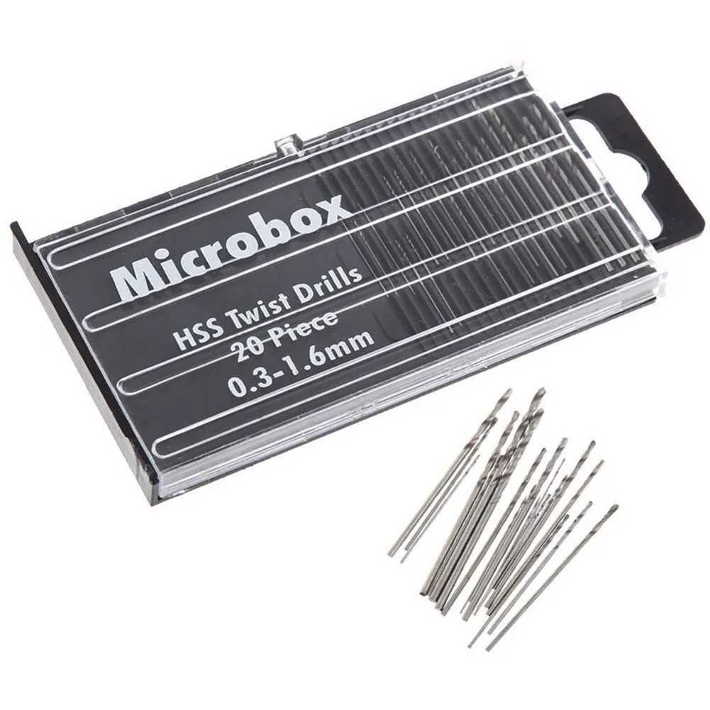 20pc Micro Drill Bit Set Wire Gauge Index #61-80 without Swivel Head Pin Vise