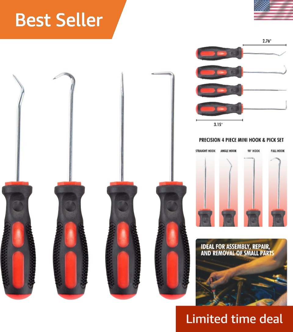 Alloy Steel 4 Piece Pick and Hook Set for Efficient Auto and Home Repairs
