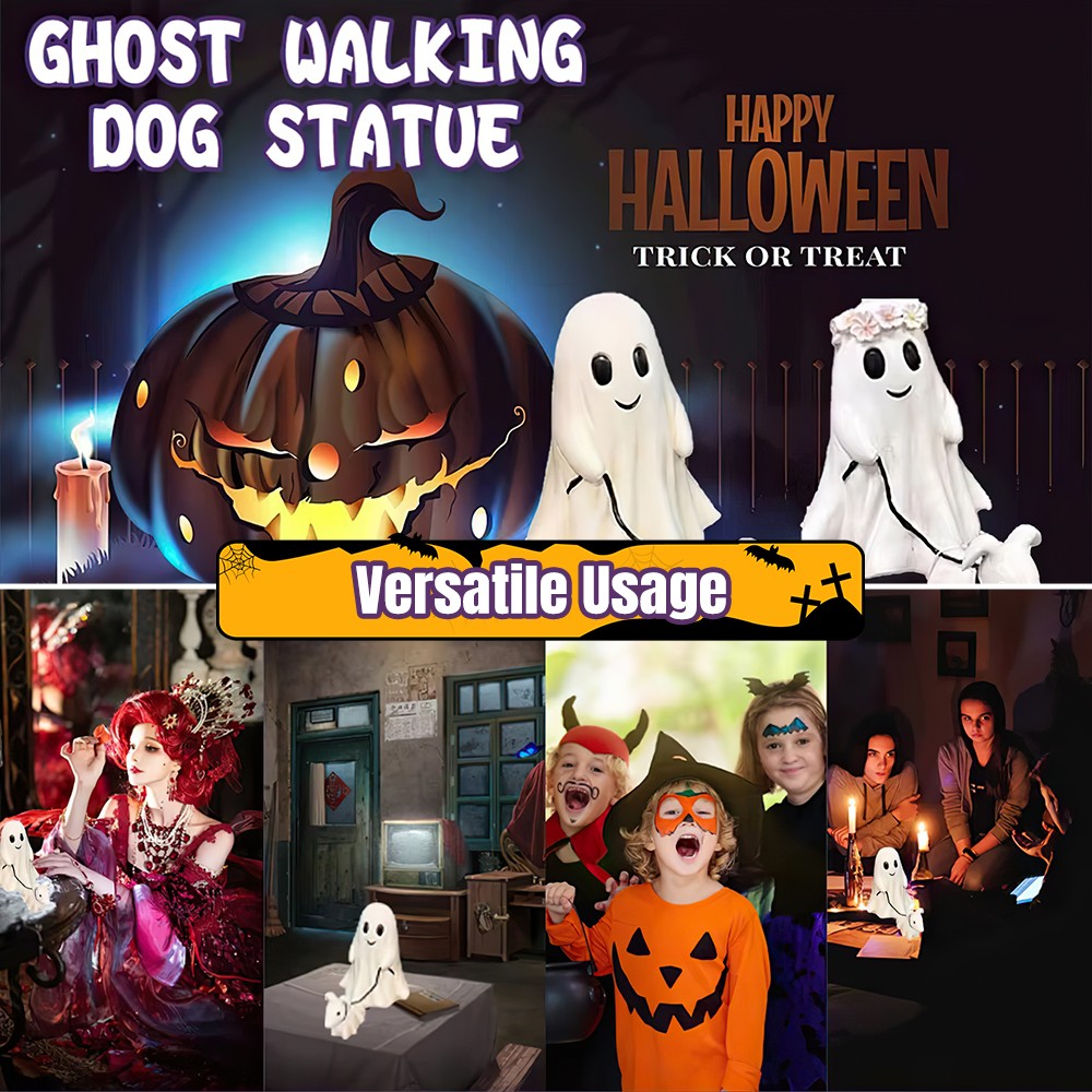 9.8 in Halloween Goblin And Ghoul Ghost Walking Dog Spooky Ghost Dog Figurine