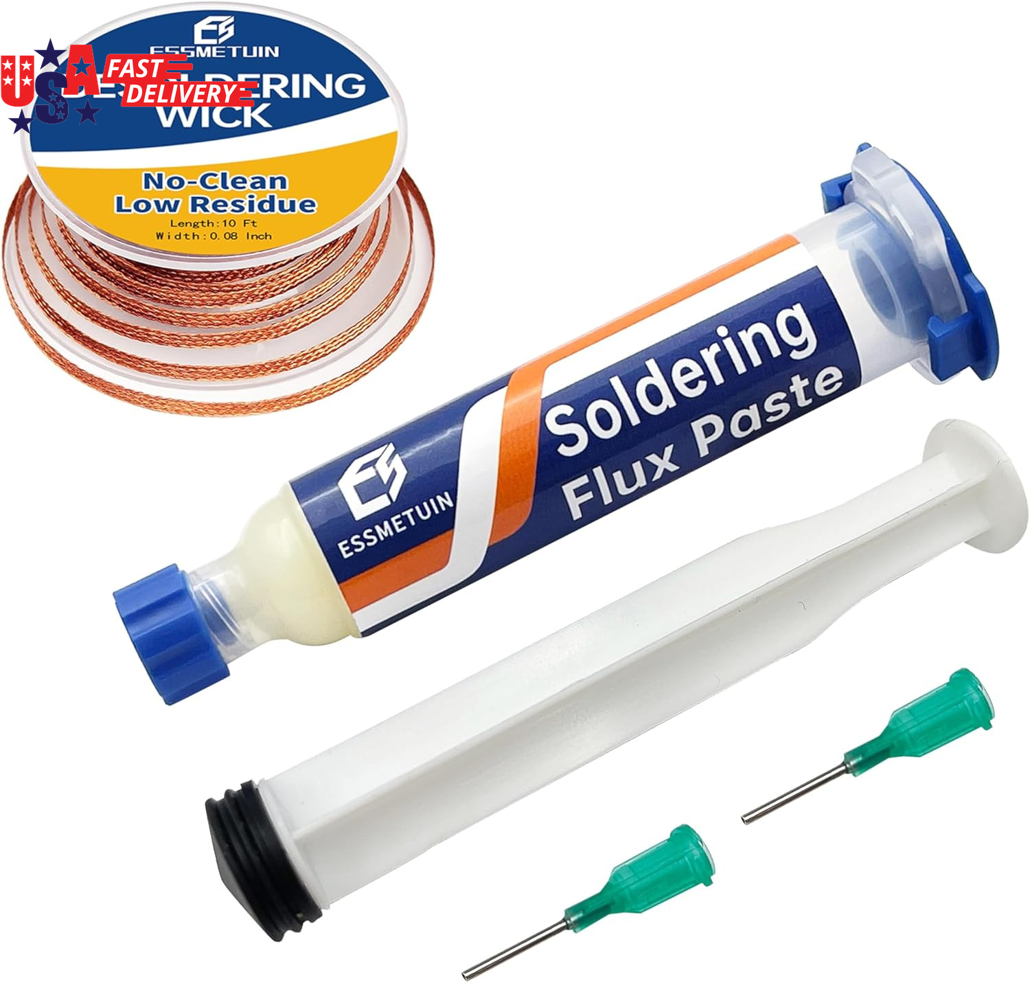 Desoldering Wick & No-Clean Soldering Flux Paste Kit 10cc Rosin Flux + 10ft 0.08